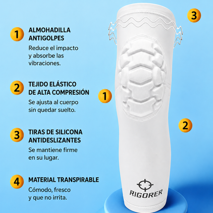 Rodillera color Blanco de Compresión con Protección Antigolpes RIGORER