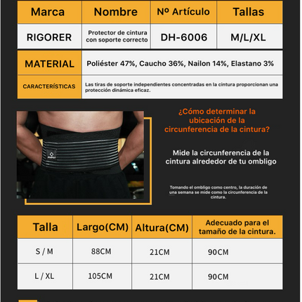 Cinturón de soporte lumbar deportivo Rigorer