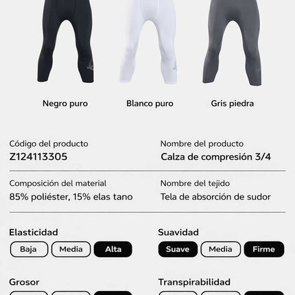 Pantalon compresión 3/4 color negro